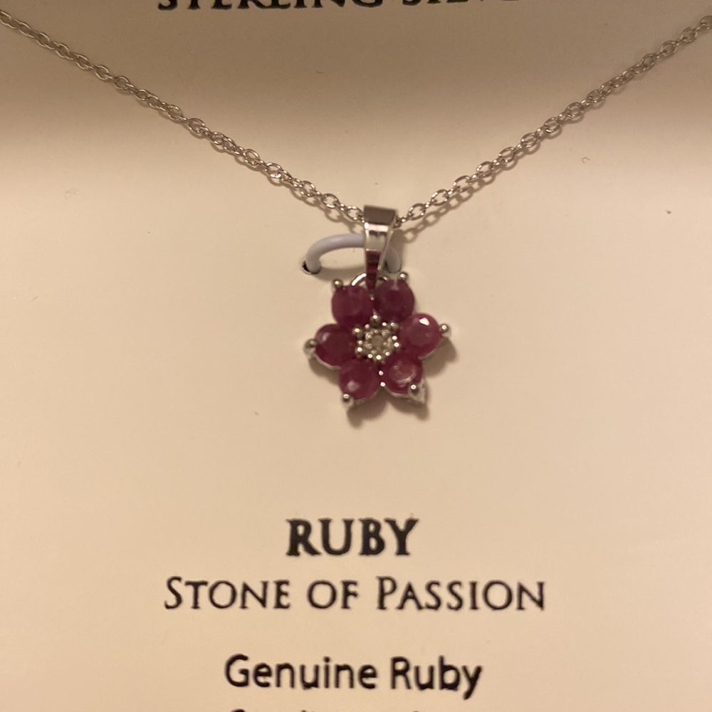Ruby necklace with sterling silver chain. 18 inch chain. BRAND NEW NEVER WORN